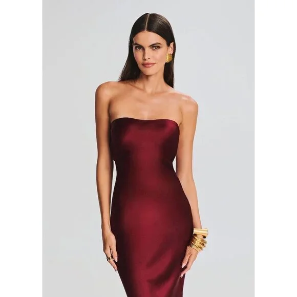 retrofete Keaton Silk Strapless Dress Cabernet Womens Size XS